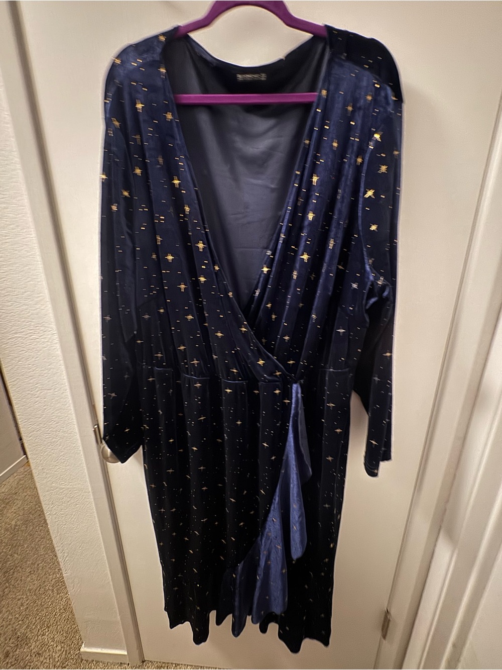 BloomChic Navy Midi Wrap Dress with Gold Star Print